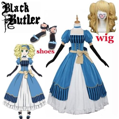 Black Butler Kuroshitsuji Elizabeth Midford(Lizzy)Party Luxury Dress Cosplay Costume Full Set Anime Halloween Party Lolita Shoes
