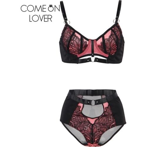 Comeonlover Sexy Underwear Set Push Up Plus Size Bra and Panty Sets Mesh Wire Free Lace Bra Set Sexy Two Piece Lingerie RE80886
