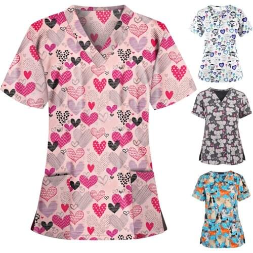 Nurse Uniform Scrubs Blouse Women Short Sleeve V-neck Tops Working Uniform Blouse Nurse Overalls Valentine Gifts женская одежда