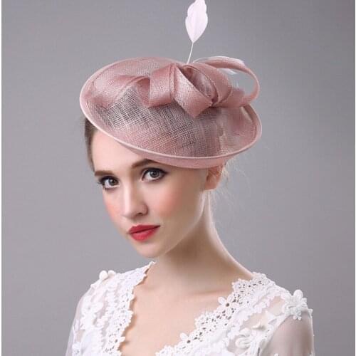 Europe And America Women Bow Feather Flower Top Hat Pillbox Cap Headband Hair Clip for Wedding Bridal Festival Party Banquet