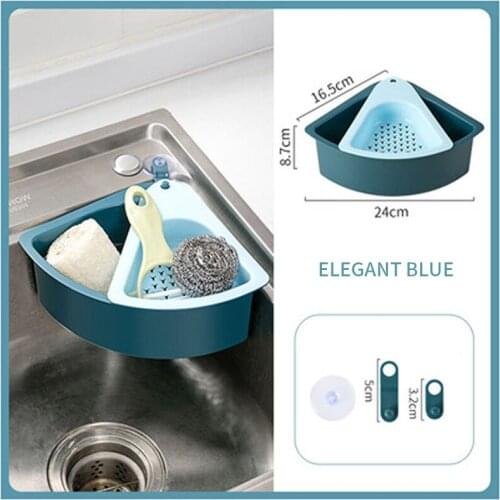 Kitchen Triangular Sink Filter Strainer Drain Vegetable Fruit Drainer Basket Suction Cup Sponge Holder Storage Rack Sink Filter