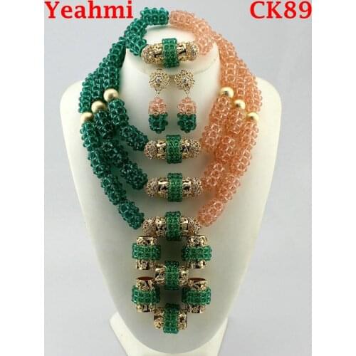Fashion Bridesmaid Jewelry Set Flower Choker Necklaces Earrings set Nigerian Wedding African Beads Jewelry Set Crystal CK89
