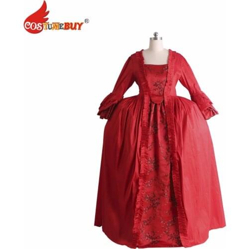Costumebuy 18th Regency Queen Versailles Baroque Belle dress Civil war Victorian Rococo Red Gown medieval Reenactment Theatre