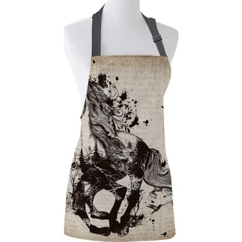 Kitchen Apron Newspaper Horse Adjustable BBQ Bib Canvas Aprons For Women Cooking Baking Restaurant Kids Apron Pinafore