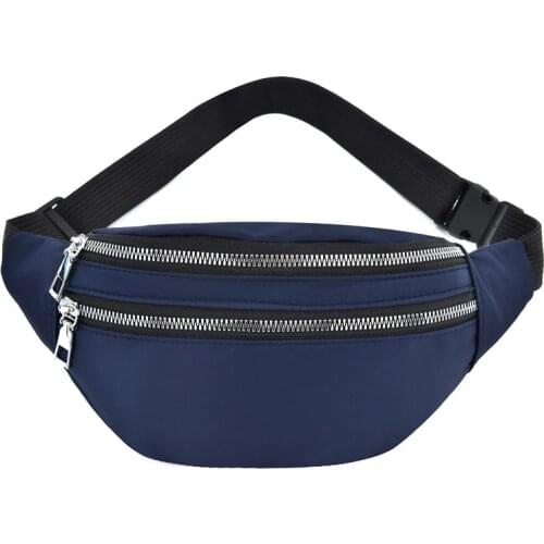 Women Fashion Waist Bag Men Fanny Pack Oxford 2 Zippers Hip Bum Bag Men Banana Bag Women`s Belt Pocket Ladies Belly Money Pouch