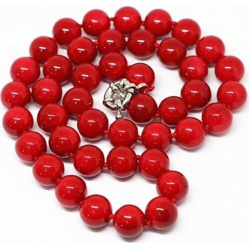 Fashion red artificial coral 8,10,12,14mm round beads necklace newly fine jewelry women elegant gift 18inch B1467
