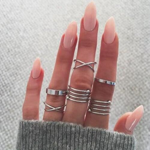 6Pcs/Set Womens Ring Set Retro Exaggerated Joint Rings For Women Cross Between Spring Ring Single Ring Women Rings