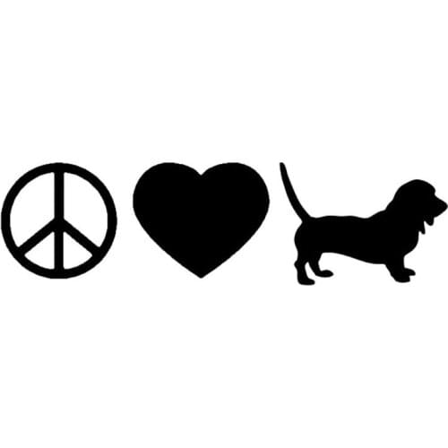 4*16CM New Basset Hound Peace Love Car Decals Stickers Exploration Field Survival Individual Car Decorative Sticker C4-0031