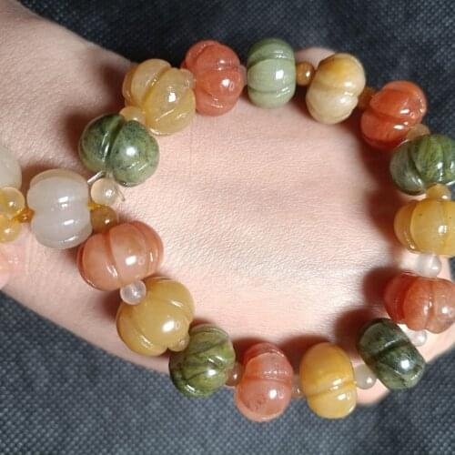 Natural High-quality Hetian Jade Bracelet for Men and Women Gold Jade Pumpkin Jade Hand Beaded Baoyu Bracelet