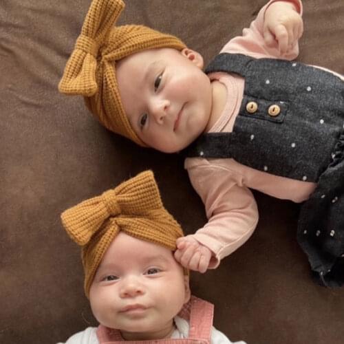 2021 New Winter Warm 0-4y Kids Waffle Pattern Knitted Hat Soft Newborn Baby Girls Caps Children Big Bow Turban Hotography Props