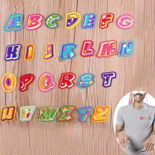 Wholesale 26pc English Letter Brand Logo DIY Embroidery Patches for Clothing Iron on Clothes Appliques Stripes Stickers