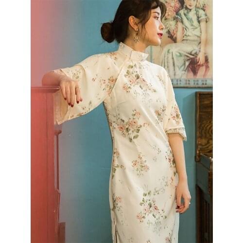 Floral Cheongsam Womens Spring and Summer Fashion New Modified Dress Young Girl Chinese Style Sweet Little Man