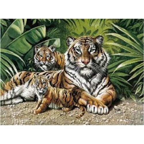 Hot Lovely Tiger Mother and Baby Tigers Printed DIY Digital Oil Painting by Numbers Fashion Hand Painting No Frame