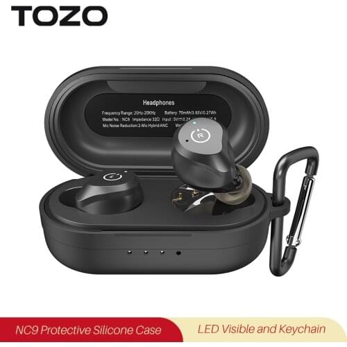 TOZO NC9 Protective Silicone Case Shockproof Soft Skin Cover for TOZO NC9 Earbuds with Front LED Visible and Keychain