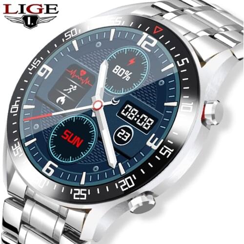 LIGE Smart Watch Men smartwatch LED Full Touch Screen For Android iOS Heart Rate Blood Pressure Monitor Waterproof Fitness Watch