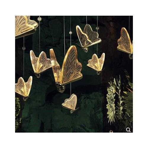 Modern creative copper acrylic butterfly chandelier designer hotel club bar chandelier customized