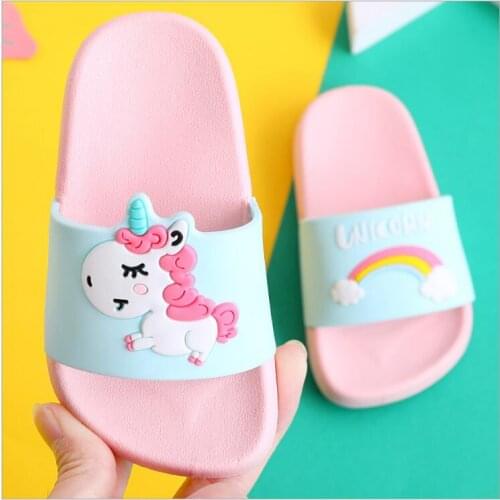 Hot sale Fashion Unicorn Slippers Boy Girl Summer Kids Rainbow Indoor Slippers Non-Slip Beach Sandals Toddler home shoes