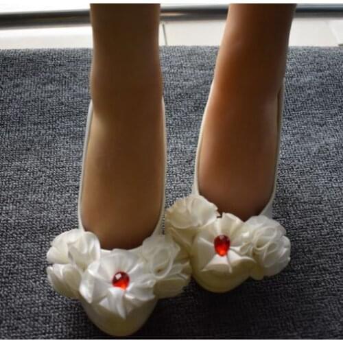 8CM high heels flowers wedding shoes woman ladies girl white flowers handmade sweet banquet pumps school ceremoney dress shoe