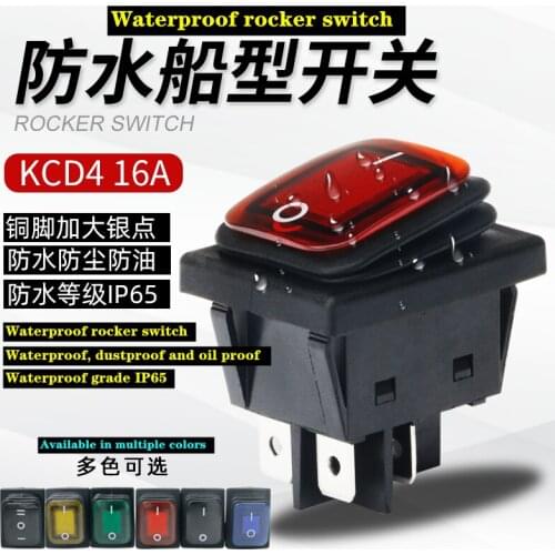 Waterproof boat-shaped rocker switch KCD4-201N 4 feet 2 gears four feet with light silver point high current rocker power supply