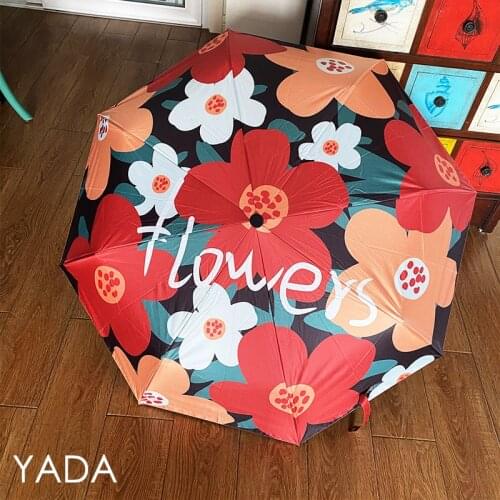 YADA 2021 INS Fresh Flower Pattern Umbrellas Rain uv 3 Folding Umbrella For Women Windproof Designer Umbrellas Female YS200251