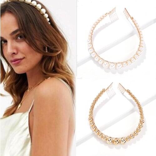 AINAMEISI Handmade Pearl Bridal Tiaras and Crowns for Women Elegant Headband Wild Personality Fashion Girls Hairbands Headwear