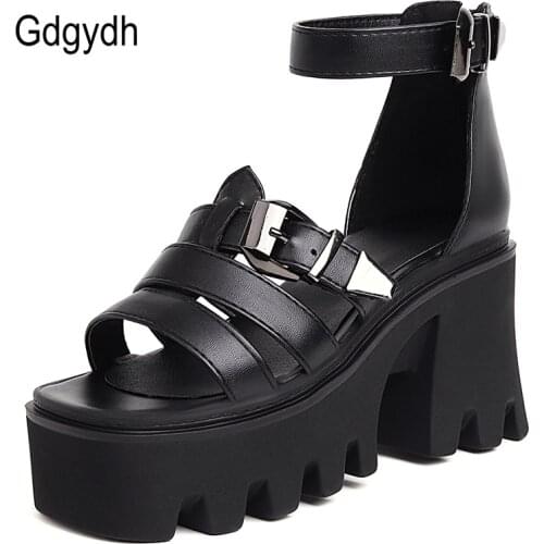 Gdgydh 90s Shoes Chunky Heels Platform Women Sandals Belt Buckle Thick Bottom Comfortable Punk Street Style Top Quality Size 45