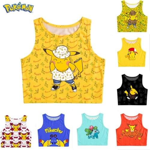 Anime Pokemon Pikachu Vest Harajuku Sexy Girl Cosplay Tank Top Costume Pikachu Cartoon Crystal Short Top Tank Top Tank Top Shirt