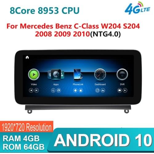 Android 10.0 8 Core 4G+64G Car radio multimedia Player GPS Navigation for Mercedes Benz C Class W204 S204 2008 2009 2010 NTG 4.0