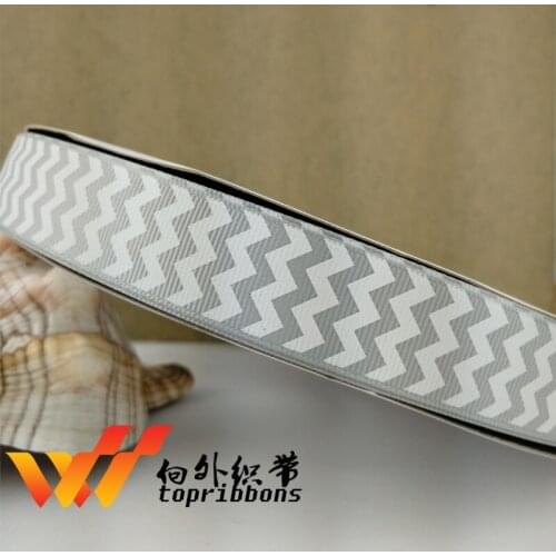 Freeshipping flower ribbon 7/8" 50 yards grey chevron ribbon printed grosgrain ribbon
