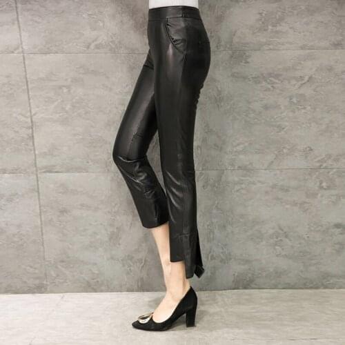 Brand Top Quality Womens Long Pants Streetwear Ankle Length Pants 2020 New Arrival Genuine Leather Pencil Pants Plus Size M-XXL