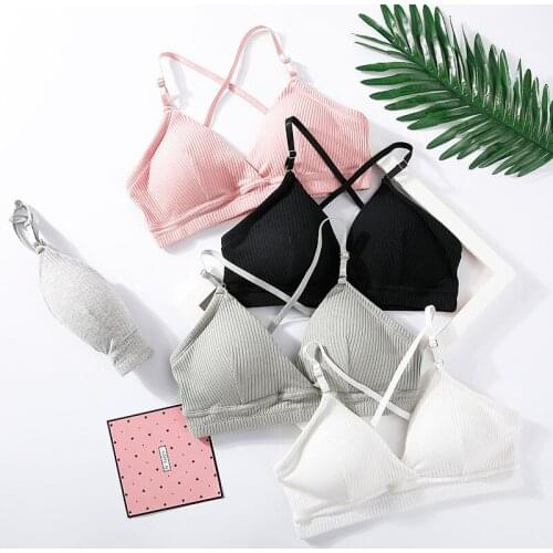 Cotton Bra Thin Shoulder Strap Seamless Wire Free Sexy Bralette Seamless Crop Top Cross Back Underwear Vest Women Brassiere