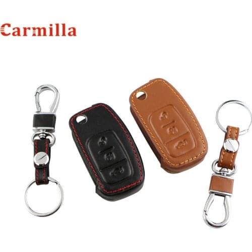 Genuine Leather Car Key Chain Key Ring Cover Case Holder Fit for Ford Focus 2 MK2 Fiesta Kuga Ecosport Key Protector