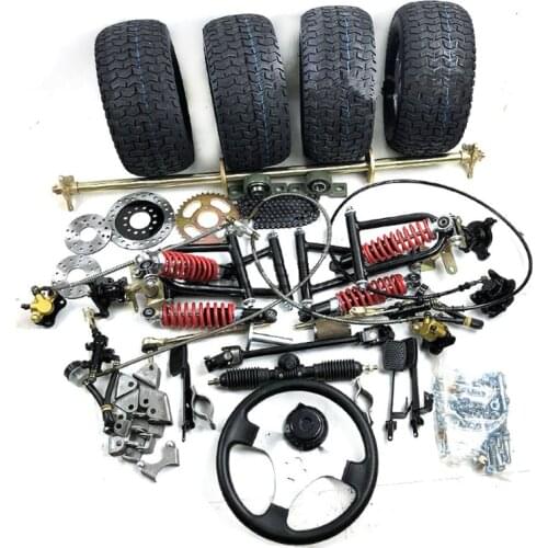 Four-wheel Steel Pipe Kart Accessories Front and Rear Suspension Steering Wheel Rear Axle 6 Inch Tire Front and Rear Disc Brake