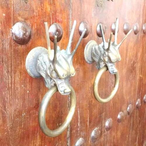 COTOM 1 pcs 3D Statue Dragon Brass Door Knocker Sturdy Vintage Gate Solid Ring Pulls Antique House Wood Door Handle Decoration
