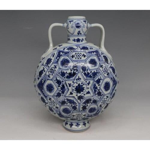 Antique MingDynasty porcelain vase,Blue ribbon flat bottle,Hand-painted crafts,Decoration,Collection&Adornment,Free shipping