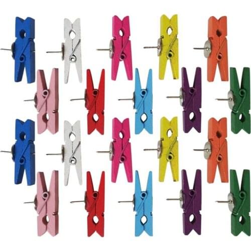 Push Pins with Wooden Clips Pushpins Tacks Thumbtacks, Creative Paper Clips with Pins for Cork Boards Notes Photos Wall and Craf