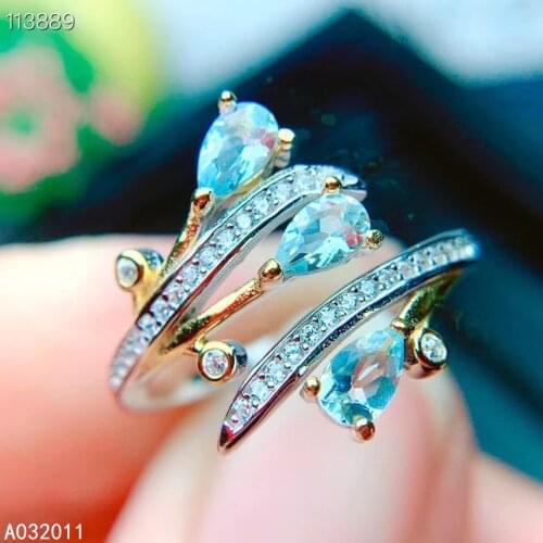 KJJEAXCMY fine jewelry natural Aquamarine 925 sterling silver popular girl new adjustable ring support test hot selling