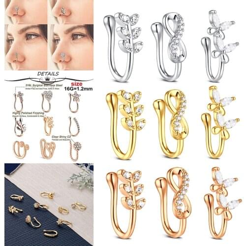 Stainless Steel Fake Nose Ring,Clip In The Nose ,Nose Cuff,Faux Setump Cartilage Tragus Ring Non Piercing Jewelry Wholesale