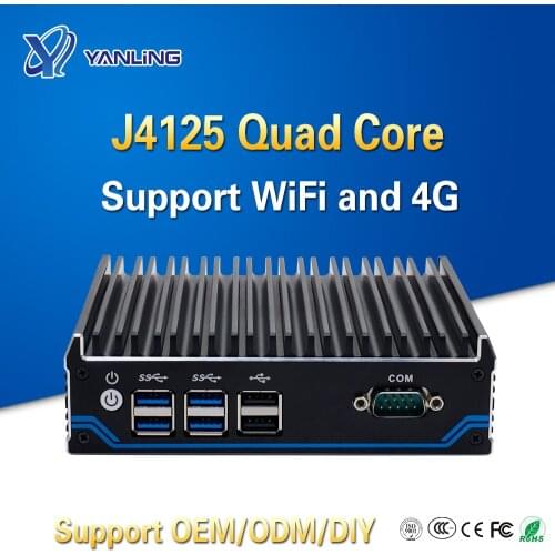Fanless Computer Dual Lan Port Intel Quad Core J4125 CPU 2.0GHz To 2.7GHz Mini PC For Window 10 Linux OS Embedded two DP Port