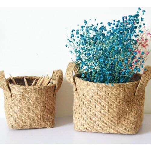 Seagrass Woven Basket Wicker Basket Hanging Storage Baskets Foldable Pot with Handle Laundry Basket Organizer