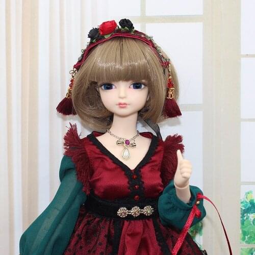 DBS BJD 1/4 45cm doll with clothes shoes combination red dress elegant flower headband Girl gift MMGIRL fortune days