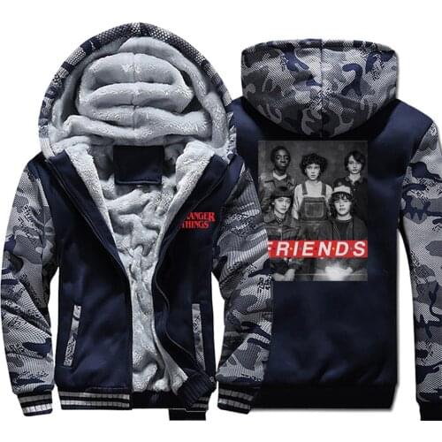 Stranger Things & Friends Thick Men Coat TV Show Camo Fashion Winter Jackets Fleece Hoodie Sweatshirts Casual 2020 Streetwear
