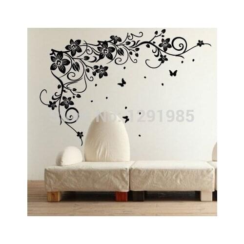 Flying Butterflies Vine Flowers Vinyl Wall Art Bedroom TV Background Wall Stickers fashion Removable PVC custom made decoration