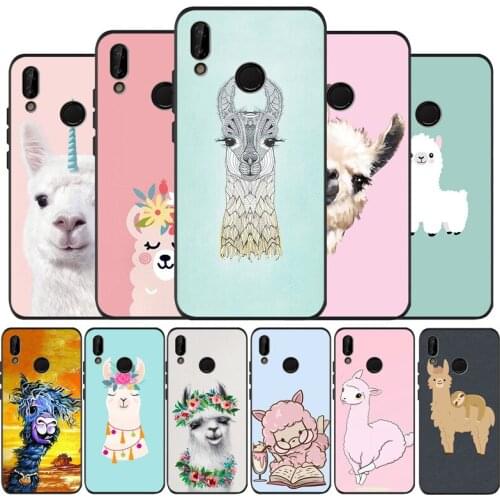 Cartoon Lama Llama Alpacas Animal black Silicone soft Phone Case for huawei P40 P30 P20 P10 Pro P9 Lite Psmart 2019 Y6 Y9