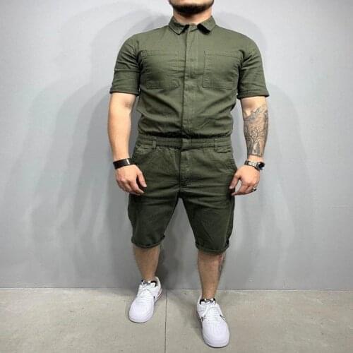 2021 Mens Cargo One-piece Individual Casual Slim Short Sleeve Shorts Solid Color Pocket Fashion Work Wear Street Wear