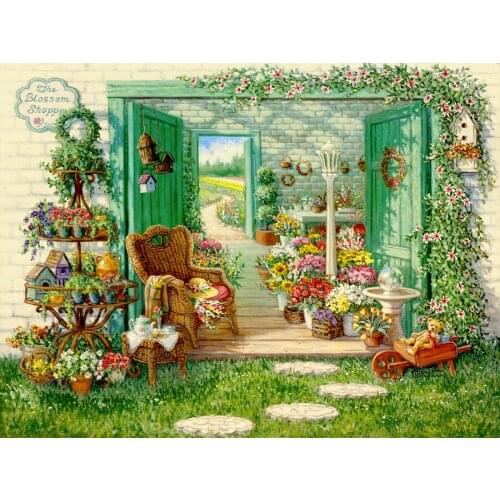 A Blossom Shop Cross Stitch Kits Color 14CT Unprinted For DIY Embroidered Handmade Arts Set Wall Home Decor Handmade