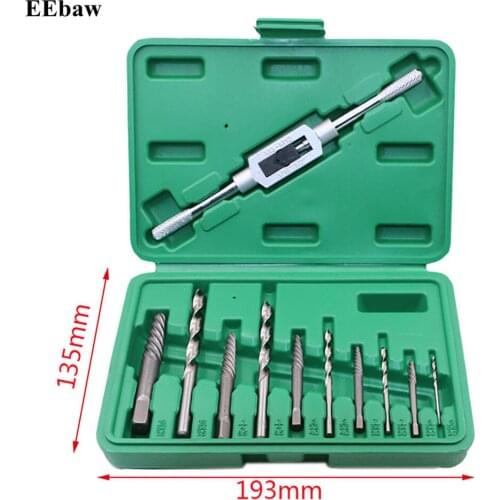 11Pcs Screw Extractor Tool Kit Drill Bits Used In Removing The Metal Damaged Screws With Box 1 Tap Wrench Household Tool