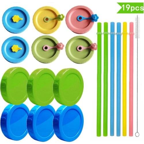 Mason Jar Lids Set With Straws Clean Brush Colored Plastic Canning Jar Drinking Lids For Ball Kerr And More