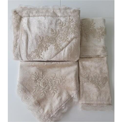 Cappucino Prayer Rug Set Velvet Prayer Rug Team 5 Piece Dowries Bohça Bridal Set-Cappucino (Boxed)