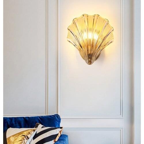 American Shell Wall Lamp Simple Bedside Light E14 Base Glass Wall Light For Livingroom TV Background Wall Bedroom Study
